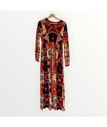 Boho Handmade Patchwork Maxi Dress Long Sleeve Folk Vintage 70s Orange B... - $44.55