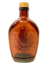 Log Cabin Syrup Vintage 1976 Embossed Amber Glass Bicentennial 1776 Eagle Flask - £7.82 GBP