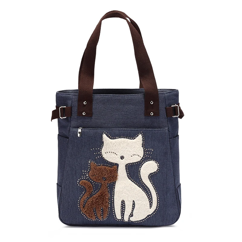 Lovely Cute Cat Canvas Handbag for Girls Ladies Large Capacity Casual Bag Women  - £56.36 GBP