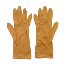 Vintage Beige Brown Soft Fabric Women Gloves 10&quot; Size 7 - $7.89