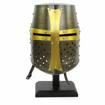 Knight Helmet Premium Quality Medieval Metal with Fitted Leather Liner Replica - £95.46 GBP