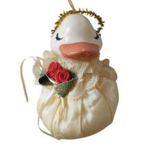 Vintage Satin Duck Goose Ornament Christmas 80s Plush Handpainted Victorian  - $16.82