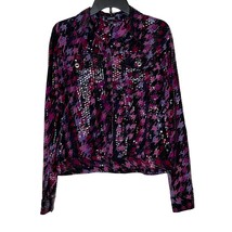 Elementz Shiny Sparkle Button Jean Jacket Shirt Stretch Long Sleeve Women Medium - £23.35 GBP