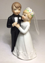 Lefton Bride And Groom Cake Topper Figurine 04744 Bisque 4 1/4 Inch 1985 - $11.29