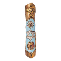 Classic Carved Wooden Mezuzah Hand Made &amp; Painted Star of David Jewish D... - £74.16 GBP