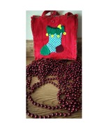 Bead Garland Strands Burgundy Maroon 18 Feet Each &amp; Felt Christmas Carry... - $7.19