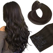 HOTBANANA Human Hair Clip in Hair Extensions Dark Brown 120g Clip in Hai... - $39.59