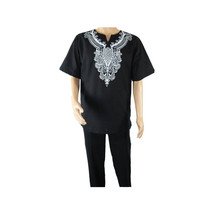 Men 2pc Stacy Adams leisure suit Linen Cotton With Embroidery 3670 Black white image 6