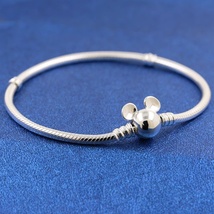 New 925 Sterling Silver Disney Mickey Mouse Clasp Moments Snake Chain Bracelet - £25.10 GBP+