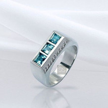 Natural Blue Topaz Ring, Real 925 Sterling Silver, Statement Moissanite - £416.46 GBP