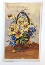 Vtg Dutch Congratulations Card Floral Basket Artwork Posted 1953 Amsterdam - £2.87 GBP
