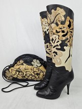 Creazioni Italy Cutout Boots EUR 36 USA 5.5 Black Beige Snakeskin with Handbag - £149.40 GBP