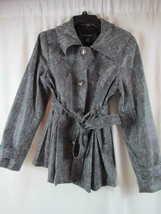 Cynthia Rowley Black and White Belted Jacket Button Front Sz M Silver Buttons - £6.84 GBP