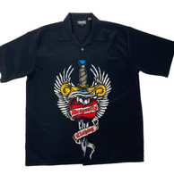 Dragonfly Dagger through heart Print Button Up Shirt Size Men’s XXL Vintage - £18.44 GBP