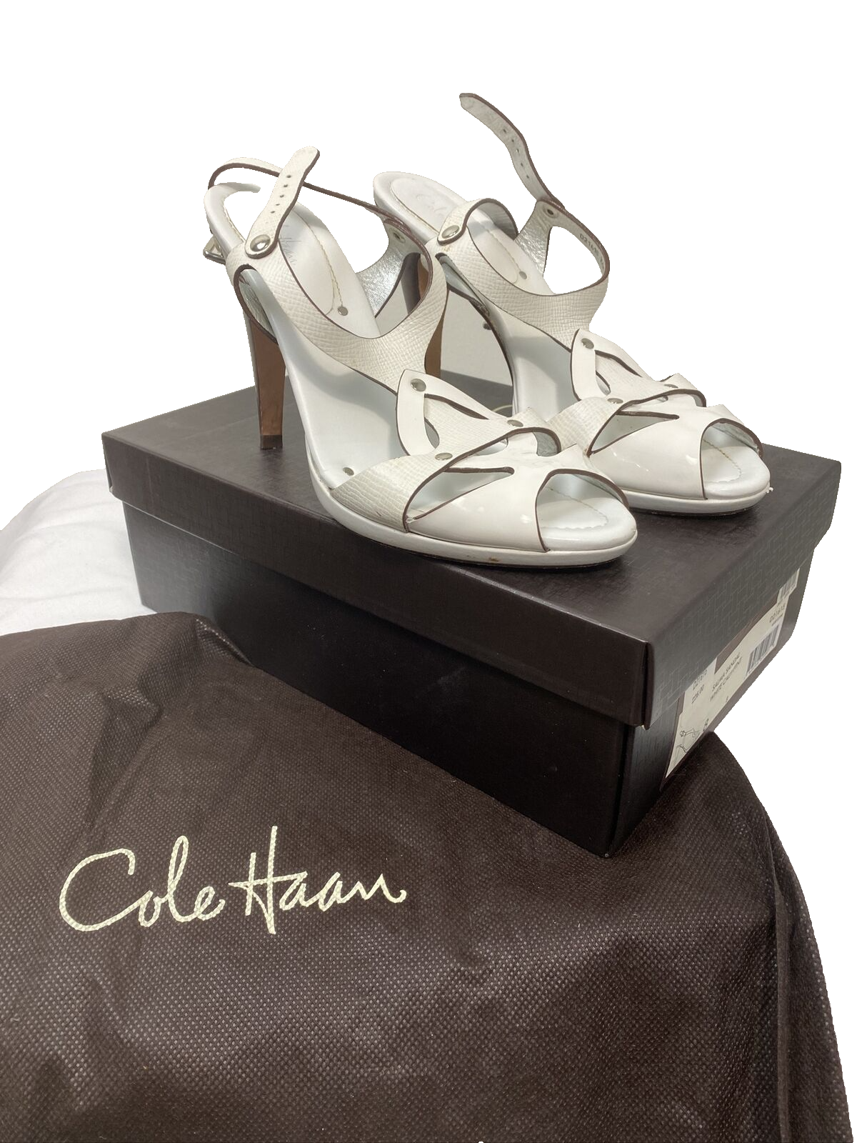 Cole Haan Salma Sandals White Calf/Patent Women&#39;s Sz 8B - $12.34