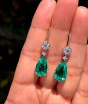 3Ct Pear Green Emerald Drop Dangle Lab Created Earrings 14K White Gold P... - £79.96 GBP