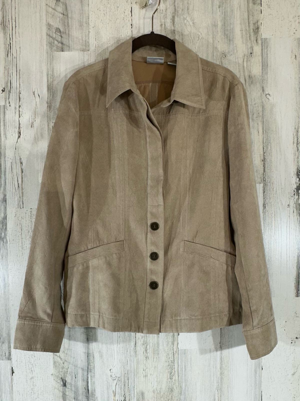 Chicos Faux Suede Jacket Size 1 Medium Tan and 50 similar items