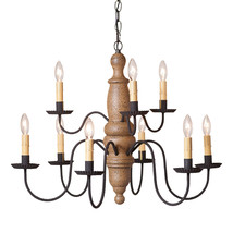 9 Arm &quot;Fairfield&quot; Chandelier - Textured Pearwood 2 Tier Fixture Usa Handcrafted - £479.57 GBP