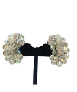 Vintage Clear Faceted Beaded Clip-On Earrings Kidney Shaped 1.25&quot; - $25.16