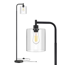 Industrial Floor Lamp, Modern Standing Lamps With Hanging Clear Glass Shade, Cla - £54.66 GBP