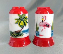 Vintage Red/White Souvenir WILDWOOD, NJ Tropical Plastic Salt &amp; Pepper Shakers - £7.68 GBP