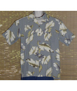 Paradise Coves Hawaiian Shirt Gray White Tan Gold Tropical Leaves Size M... - €20,42 EUR