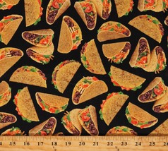 Cotton Hard Shell Tacos Mexican Food Black Fabric Print by the Yard D570.18 - £28.76 GBP