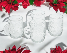 Set of 4 Vintage Princess House Fantasia Poinsettia Glass Coffee Mugs **READ** - $14.84