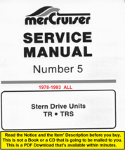 Mercury Mercruiser Service Manual #5 for 1978-1993 Stern Drives TR &amp; TRS - £8.62 GBP