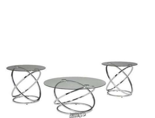Signature Design Ashley Hollynyx Coffee Table End Side 3 Piece Set Glass Top - $322.99