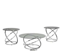 Signature Design Ashley Hollynyx Coffee Table End Side 3 Piece Set Glass Top - £258.13 GBP