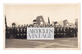 Navy Sailors Squad Original Photograph Aircraft Carrier 10&quot; x 6&quot; Airplane US 50s - £19.54 GBP