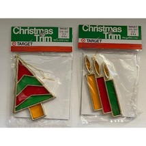 Vintage Target Christmas Trim Stained Glass Tree and Candle Trio Ornament Set - £10.83 GBP