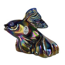 Fenton Carnival Glass Koi Goldfish Iridescent Purple Amethyst Glass With Sticker - £77.90 GBP