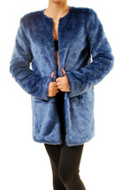 For Love &amp; Lemons Womens Coat Wanderlust Faux Fur Long Sleeve Blue Size S - £102.63 GBP