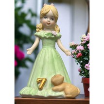 Growing Up Birthday Girls Age 7 Porcelain Blonde Figurine 1981 Enesco Kitten - $17.49