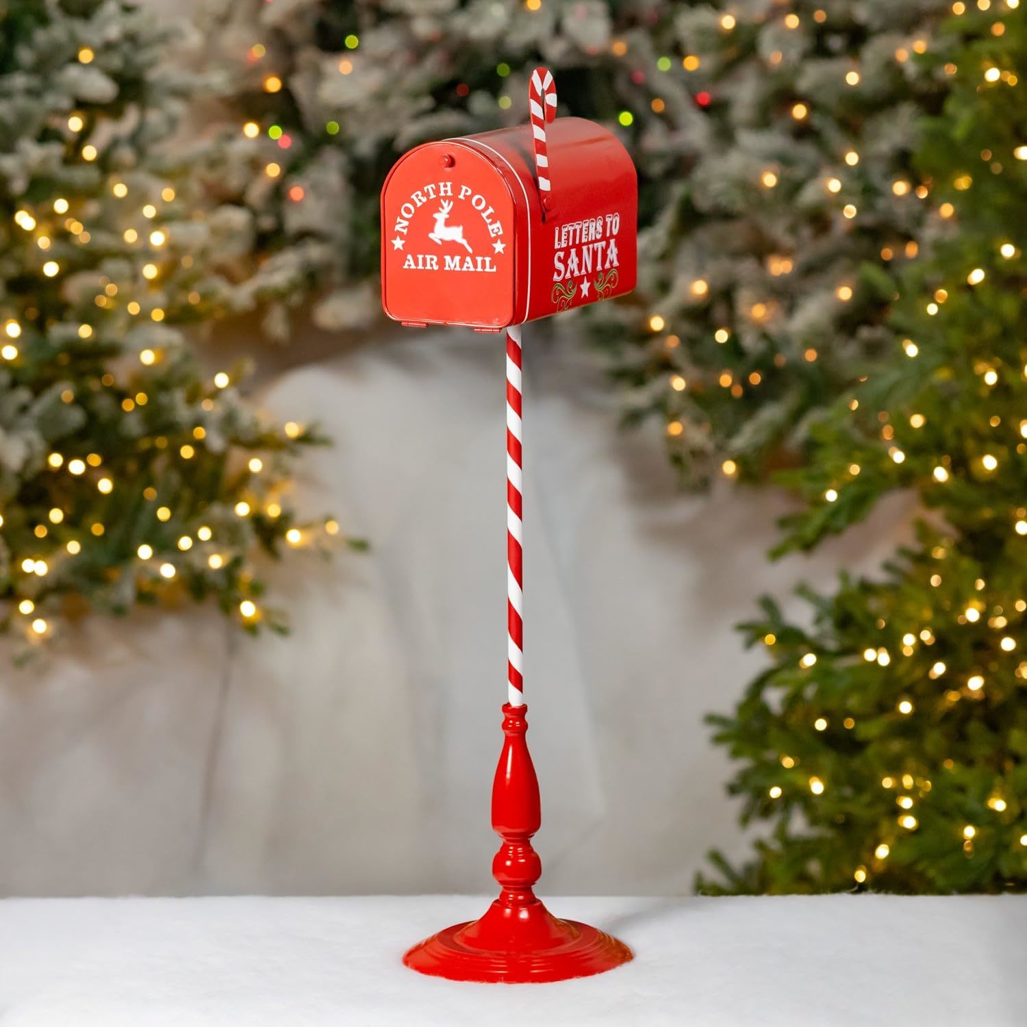 31&quot; Tall North Pole Metal Mailbox with Candy Cane Stand (White) - $64.95+