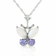 Womens 0.7 Carat 14K Solid White Gold Butterfly Necklace Opal Tanzanite Gemstone - £287.60 GBP