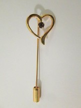 Vintage Gold Tone Open Heart Stick / Hat Pin Purple Birthstone Rhinestone - £17.30 GBP