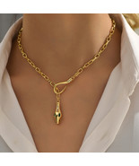 Luxury Metal Snake Necklace – Elegant, Diamond-Studded Statement Jewelry - $21.19 CAD
