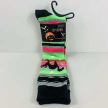 Sumona Ladies Knee High Socks Halloween Green Pink Striped Black Cat Paw NIP - £11.10 GBP