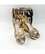 Vince Camuto Casidy Coral Gold Python Cow Crackle Skin Wedge Platform Sh... - $61.70 CAD