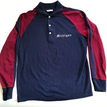 Vintage University of Michigan Polo Shirt Mens S Blue Red Long Sleeve Spellout - £12.50 GBP