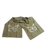 Table Runner Olive Green with Embroidered White Butterflies 16x72in by M... - £14.57 GBP