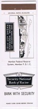 Matchbook Cover Security National Bank Of Racine Wisconsin Drive In Banking - £3.12 GBP