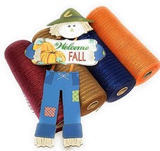 Scarecrow Harvest Pumpkin 10" Deco Mesh Wreath Kit with 4 Mesh Rolls and Welcome - $38.17