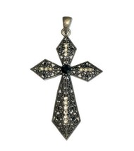 New Large Metal Cross Marcasite Black Stone Clear Statement Pendant Necklace image 2