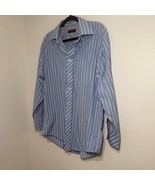 Ted Baker London Men&#39;s Shirt 16 32/33 Blue Stripe Cotton Floral Trim Hon... - $40.00
