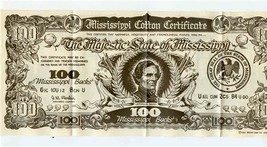 Majestic State of Mississippi Cotton Certificate 100 Mississippi Bucks S... - $17.82
