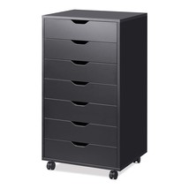 7-Drawer Chest, Wood Storage Dresser Cabinet With Wheels, Black - £148.30 GBP
